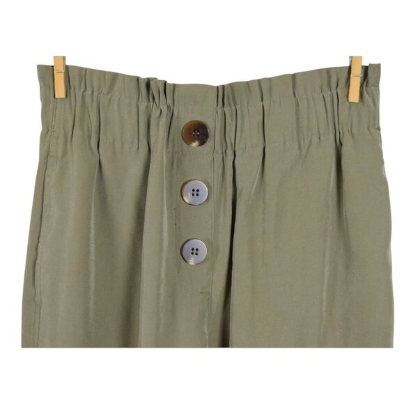 ZARA KHAKI GREEN ELASTIC BUTTON CROPPED PANTS - Picture 3 of 8